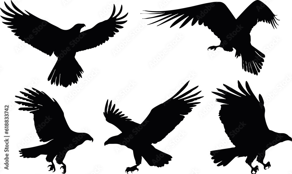 set of flying eagle silhouettes set of flying eagle silhouettes