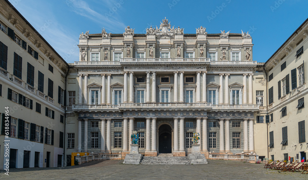 Doge's Palace Palazzo Ducale classic style building on Piazza Giacomo Matteotti square, Genova, Italy