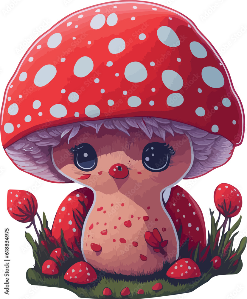 cute red mushroom cartoon isolated on white background vector