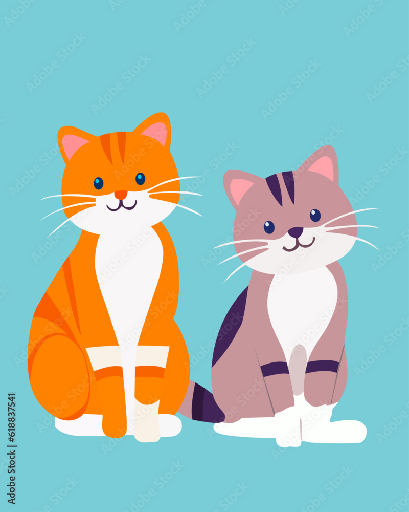 simple color vector illustration depicting cute kittens in cartoon style for children's style decoration