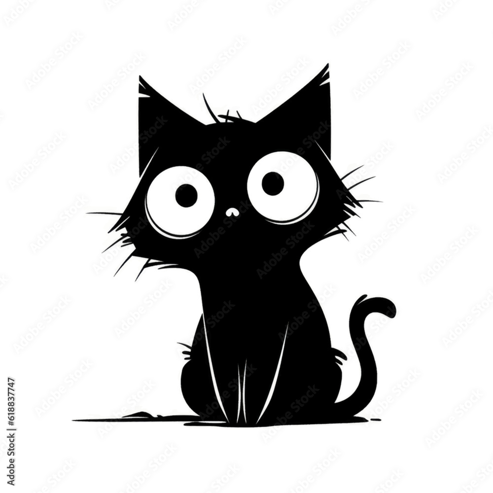 Fototapeta Halloween banner with tradition symbols. Black cat illustration. Generated AI