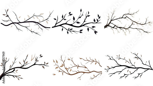 collection of branches isolated on a transparent background, generative ai