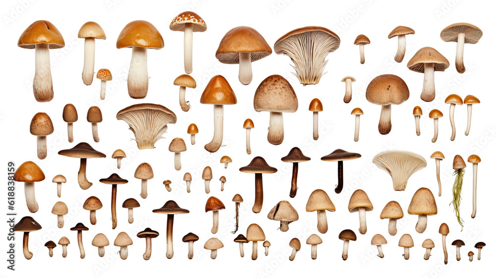 collection of mushrooms isolated on a transparent background, generative ai collection of mushrooms isolated on a transparent background, generative ai