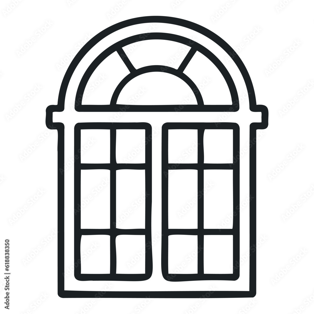 retro window isolated on white background. Hand drawing illustration. retro window isolated on white background. Hand drawing illustration.