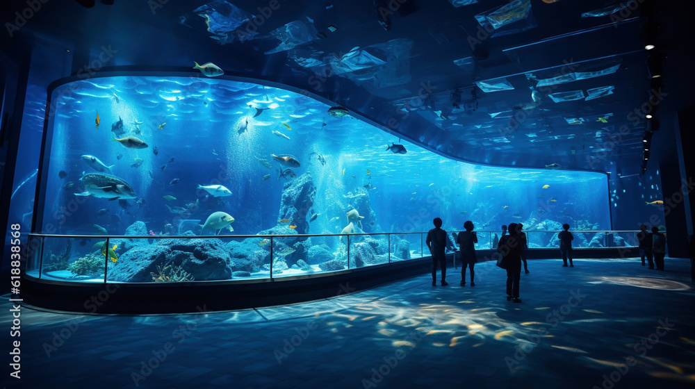 様々な魚が泳ぐ水族館の水槽