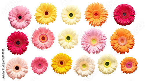 collection of gerbera daisies flowers isolated on a transparent background, generative ai photo