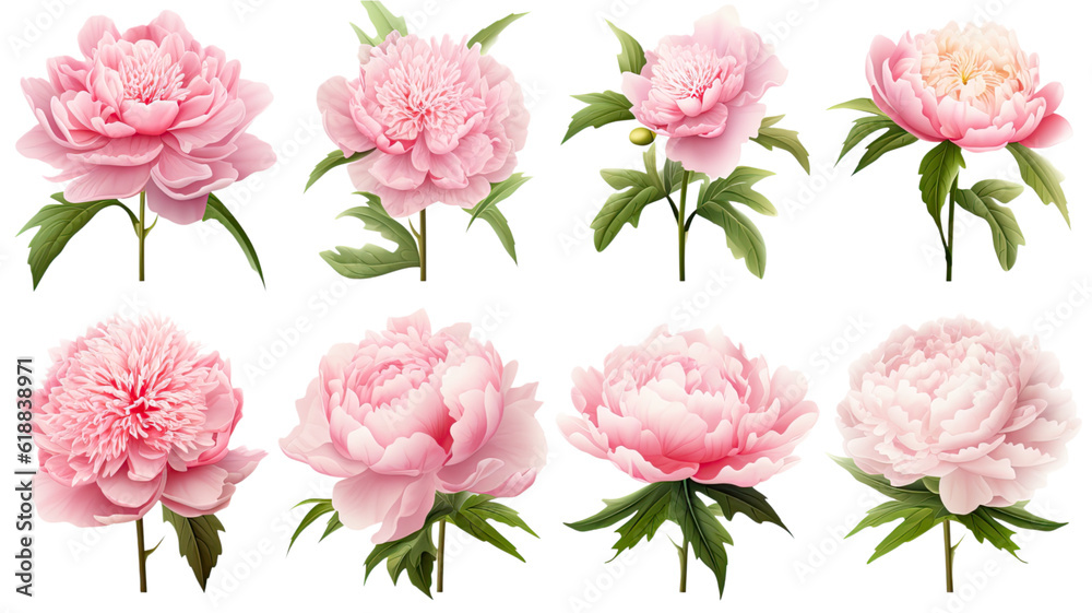 collection of peonies flowers isolated on a transparent background, generative ai collection of peonies flowers isolated on a transparent background, generative ai