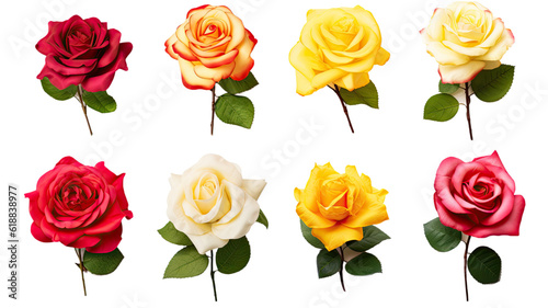 collection of roses flowers isolated on a transparent background  generative ai