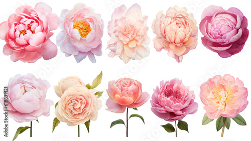 Obraz na plátne collection of soft pastel peonies and roses flowers isolated on a transparent ba