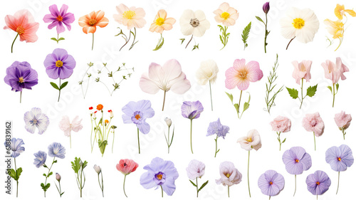 collection of soft pastel summer flowers isolated on a transparent background  generative ai