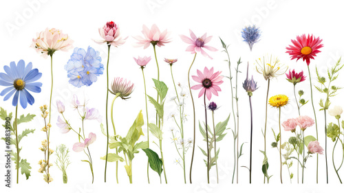 collection of soft pastel wildflowers flowers isolated on a transparent background  generative ai