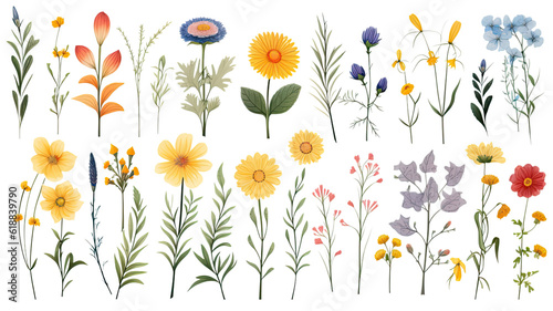 collection of hand drawn summer flowers isolated on a transparent background  generative ai