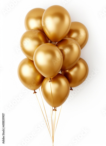 A group of golden balloons isolated on white background