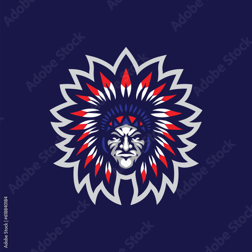 Tribe mascot logo design vector with modern illustration concept style for badge, emblem and t shirt printing. Tribe head illustration for sport and esport team.