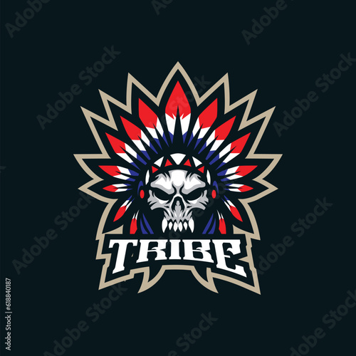 Tribe mascot logo design vector with modern illustration concept style for badge, emblem and t shirt printing. Skull tribe head illustration for sport and esport team.