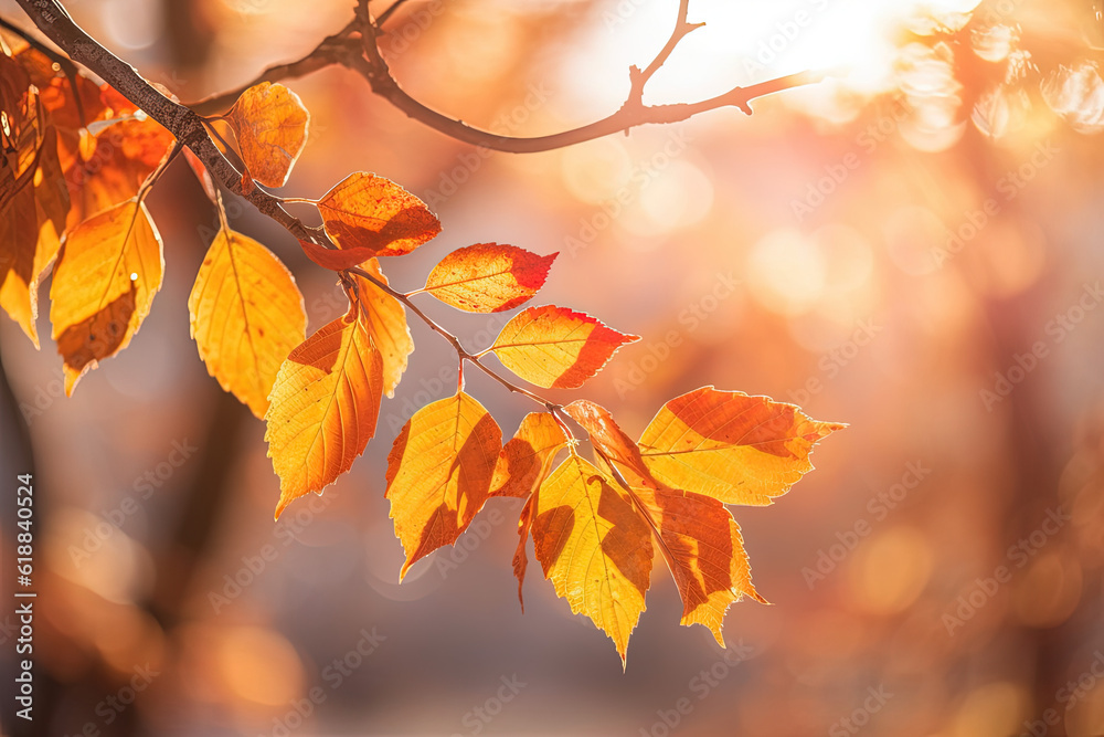 Fototapeta premium Autumn Leafs Orange Nature Tree - Generative Ai