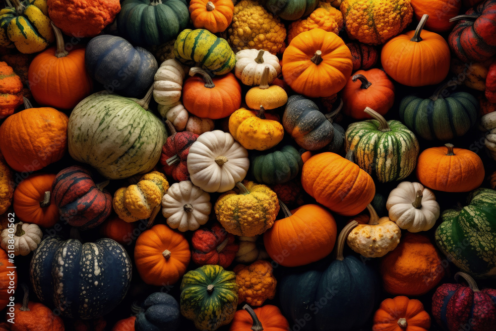 Colorful Pumpkin Decoration for Autumn - Generative Ai