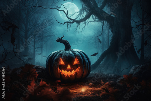 Spooky Halloween Pumpkin Design Jack O Lantern - Generative Ai