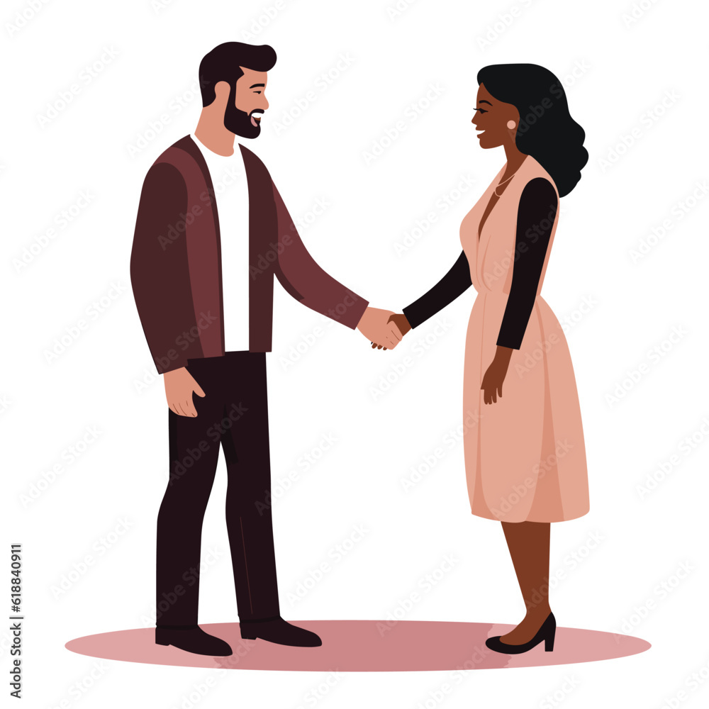 white man black woman date vector flat isolated illustration