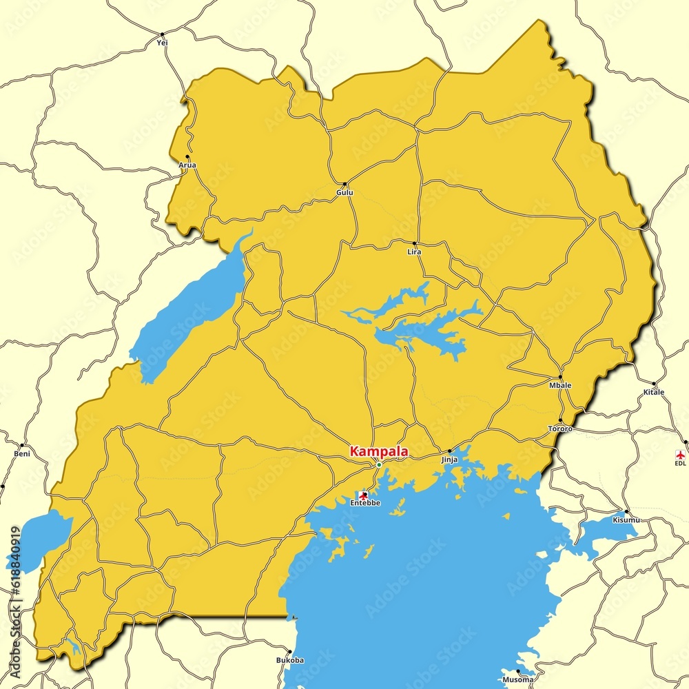Map of Uganda with main roads and highways Map of Uganda with main roads and highways