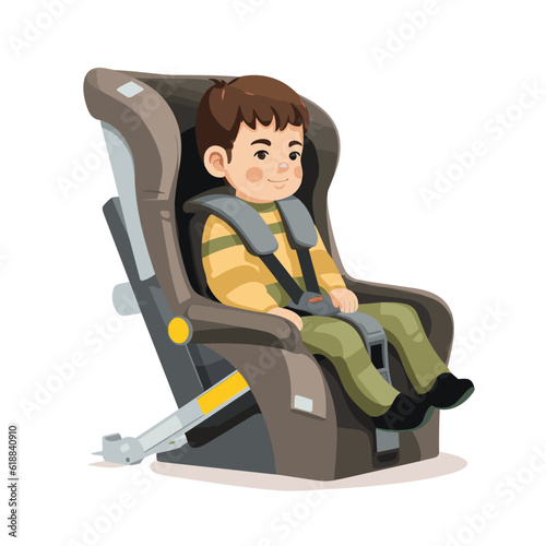 secured kid in car seat vector flat isolated illustration