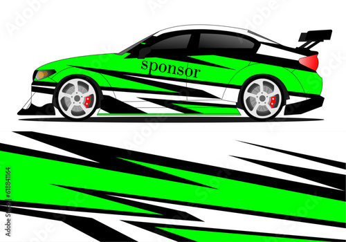 Green abstract racing sports car for the design of sticker wrap and vehicle livery