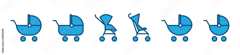 Baby Rides Icon Baby stroller icons vector set. Children and baby carriage icon ...