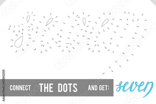 Lettering Word Seven by dot to dot for children and adults. Numbers game