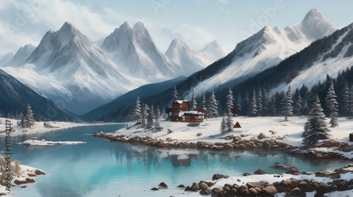 Serene Ink Scenery: Mountains, Water, and Trees