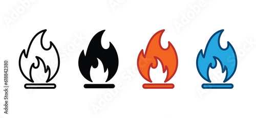 Fire icon. Fire flame, bonfire icon simbol in line and flat style on white background for apps and wibessite. Vector ilustration 