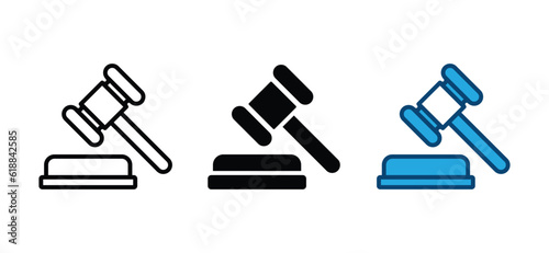 Gavel icon set in line and flat style. Judge gavel, Legal expenses, Law hammer and auction icon symbol on white background with editable stroke. Vector illustration