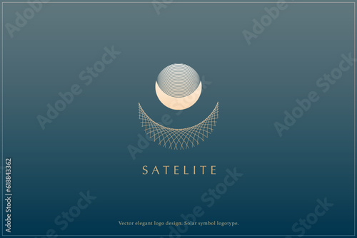 Celestial logo design, Star logotype, Planet, Space, Universe, Minimal Minimalistic, Sun, Rays, Satelite emblem © michaelrayback
