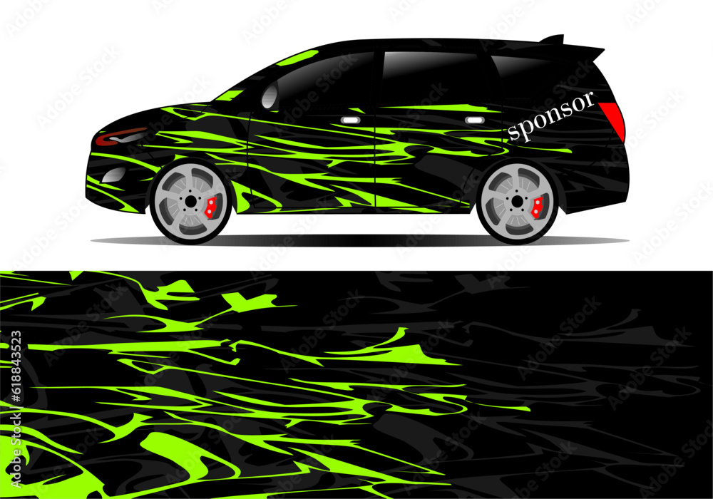 Green abstract racing sports car for the design of sticker wrap and ...