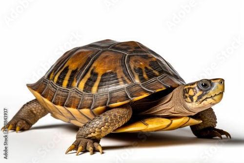 A close up of a turtle on a white background created with Generative AI technology