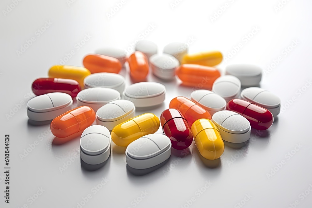 A pile of pills sitting on top of a table created with Generative AI technology A pile of pills sitting on top of a table created with Generative AI technology