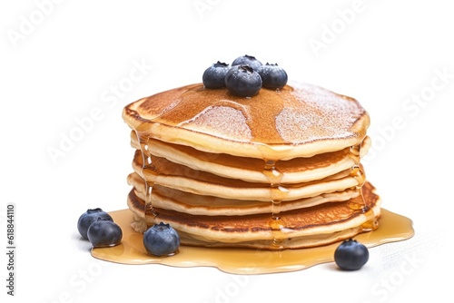 A stack of pancakes topped with blueberries and syrup created with Generative AI technology