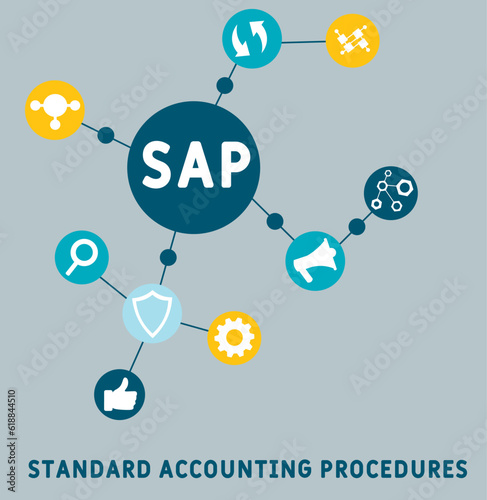 SAP - Standard Accounting Procedures acronym. business concept background. vector illustration concept with keywords and icons. lettering illustration with icons for web banner, flyer, landing