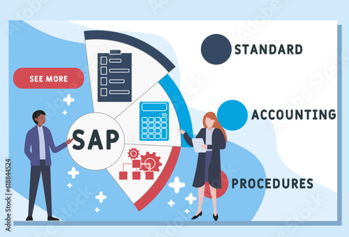 SAP - Standard Accounting Procedures acronym. business concept background. vector illustration concept with keywords and icons. lettering illustration with icons for web banner, flyer, landing