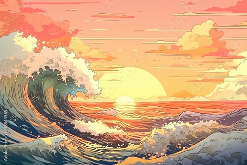 An illustration of waves inspired by Katsushika Hokusai's 