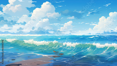 夏のリゾートビーチのアニメ背景