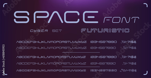 Set Futuristic minimal fonts, modern alphabet with uppercase and numbers, symbols. Regular, Bold, Bold Italic, Italic, decor style perfect for logos, headlines and manny other uses.