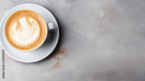 Hot latte top view on marble background. Generative Ai