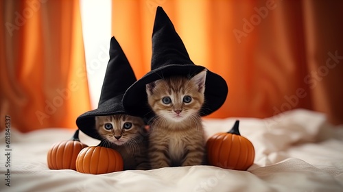 kittens in Halloween costume Generative AI
