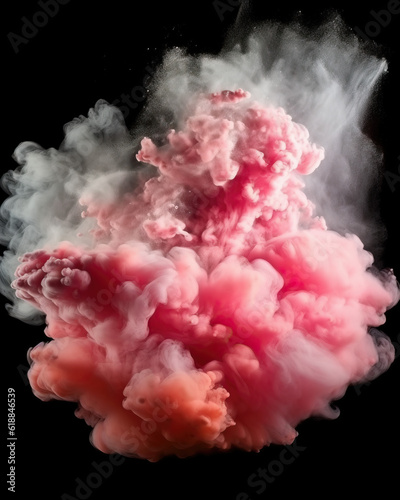 Colorful pink explosion of smoke and powder created with Generative AI technology