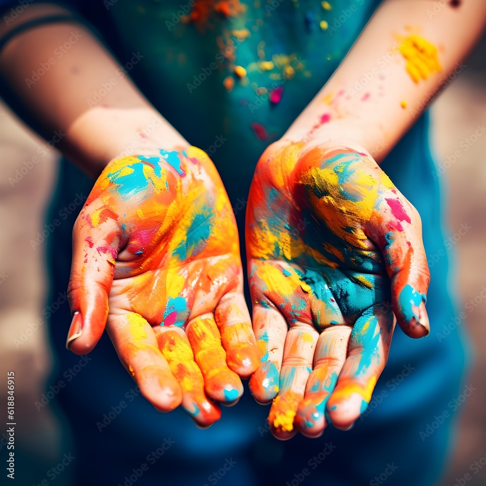 Art in the Hands: A Child with Paint-Smeared Palms
