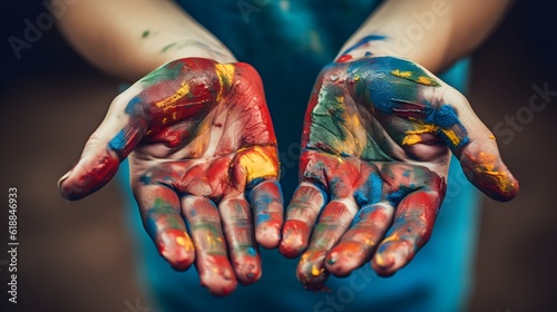 Hands in Art: Child's Palms Smeared with Colour