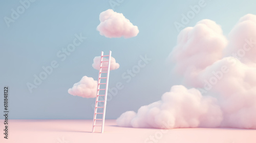 Step ladder leading in clouds . Growth, future, development concept with minimal pastel colors