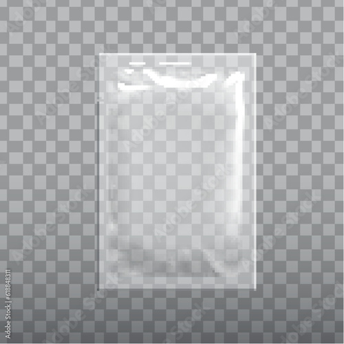 Realistic transparent Blank template Packaging Foil wet wipes Pouch Medicine. Food Packing Coffee, Salt, Sugar, Pepper, Spices, Sweets. Template For Mock up Your Design. vector illustration.