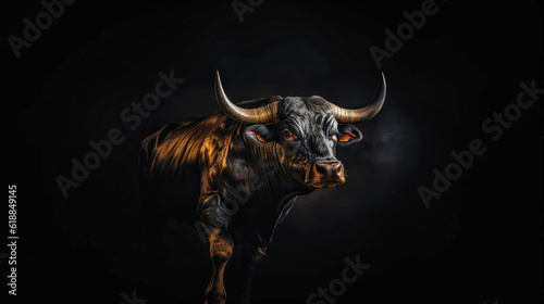 bull's head on a black background. Generative AI.1 4