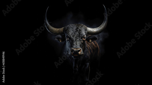 bull's head on a black background. Generative AI.1
